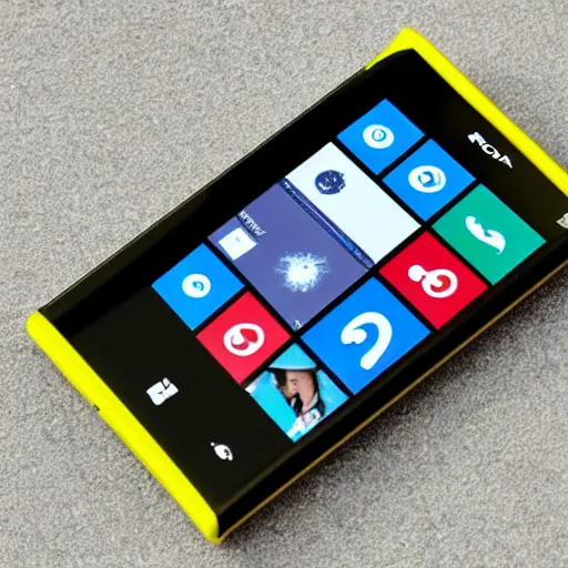 Image similar to a futuristic smartphone based on the design of the nokia lumia in yellow