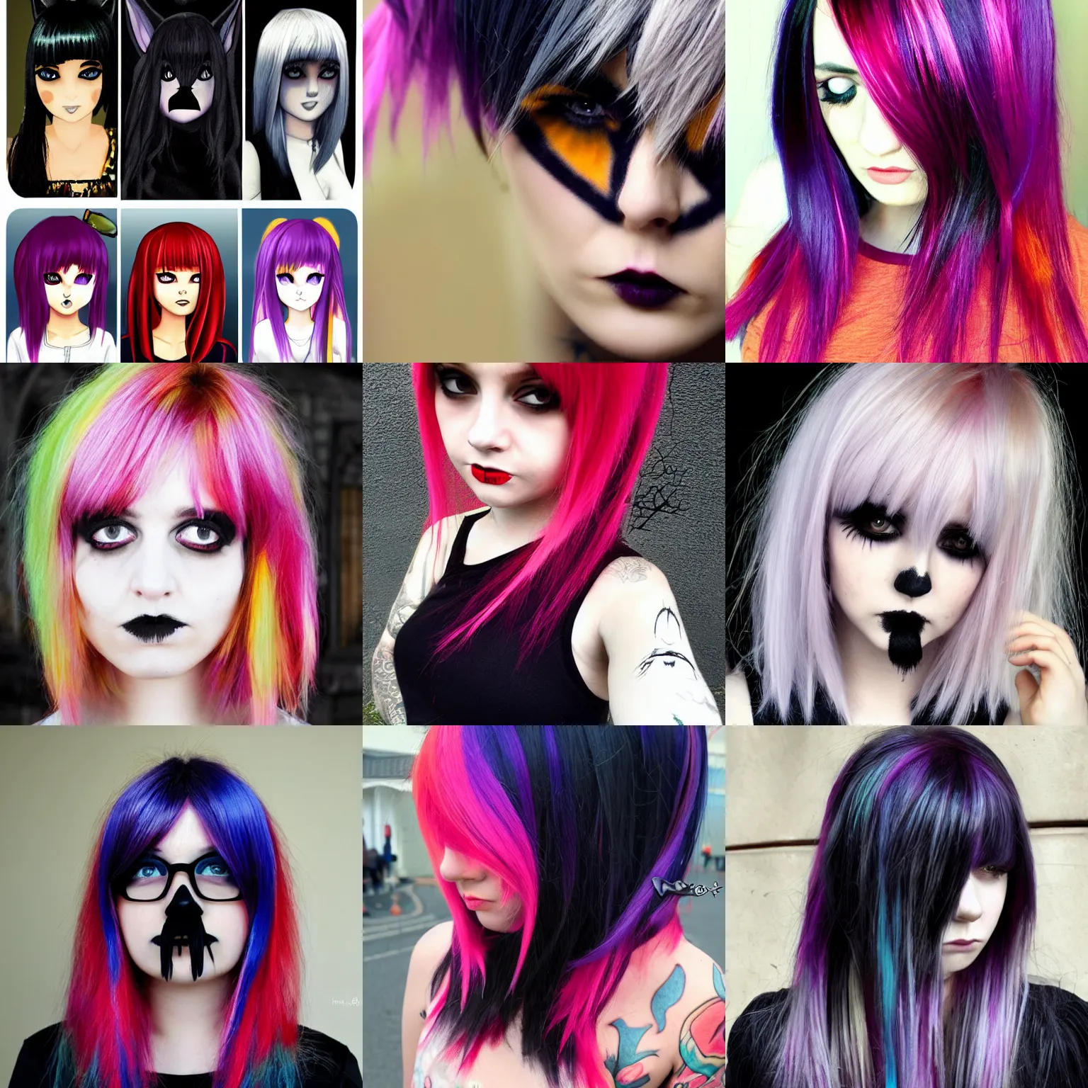 Prompt: beautiful portrait trending pivix split dye cute goth character close-up