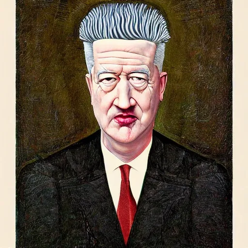 Prompt: painting of david lynch by arcimboldo