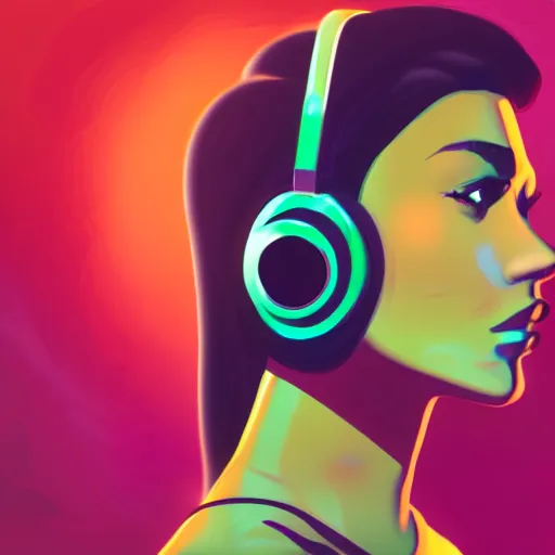 Image similar to animated synthwave girl wearing headphones, animated, trending on artstation, portrait