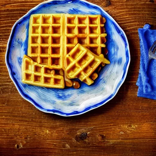 Image similar to an very delicious plate of waffles with maple syrup painted by Vincent van Gogh