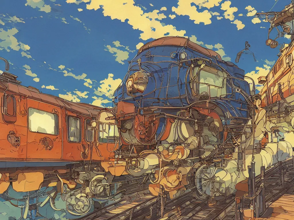 Image similar to cross - section close - up sideview of a anime train, autumn light, colorful, nausicaa of the valley of the wind, beautiful, by studio ghibli, digital art, concept art, manga, cute and adorable, illustration