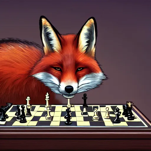 Image similar to A fox playing chess, facing the viewer, trending on FurAffinity, energetic, dynamic, digital art, highly detailed, FurAffinity, high quality, digital fantasy art, FurAffinity, favorite, character art