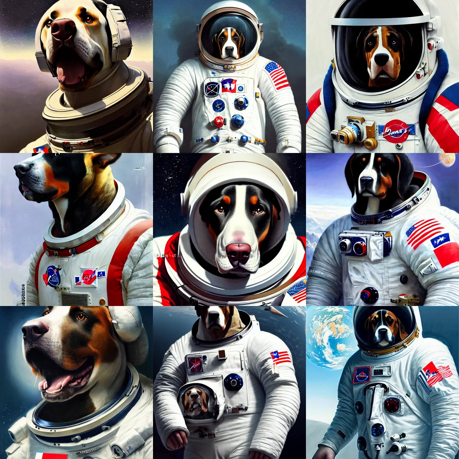 Prompt: a big swiss mountain dog in a astronaut suit,digital art,ultra realistic,ultra detailed,art by greg rutkowski,detailed face