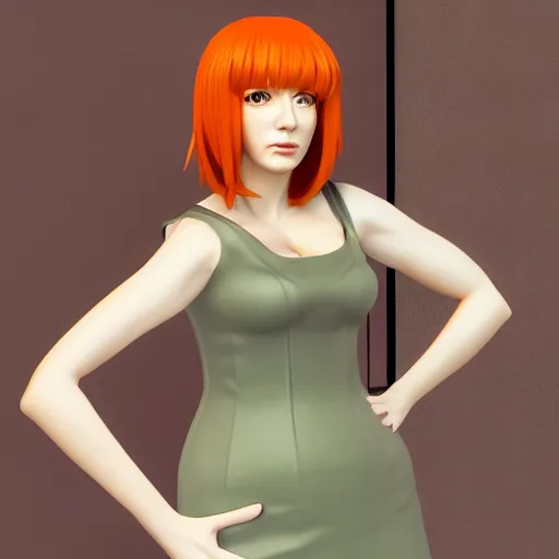 Image similar to christina hendricks as kaiji anime characters, 3 d render, blender,