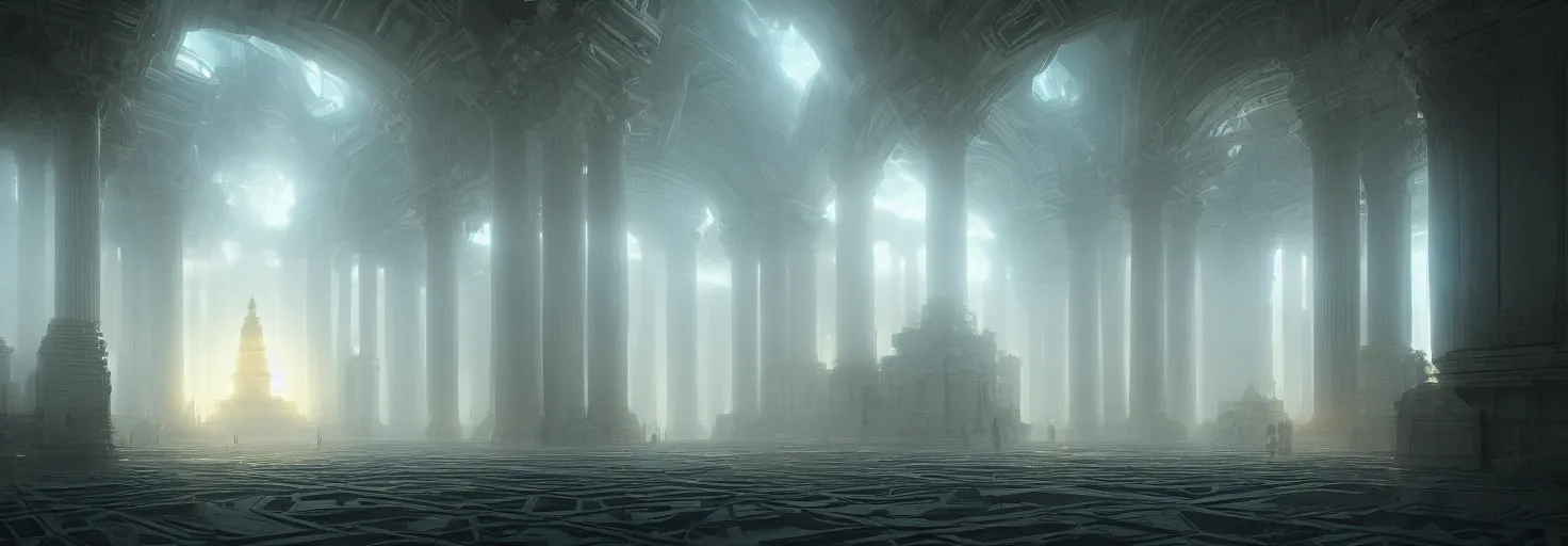 Prompt: entropia of universe epic cinematic massive fractal megastructure in the temple monumental architecture, volumetric light from the windows : hyper realism : dark energy : octane render : artstation : greg rutkowski : loish : ferdinand knab