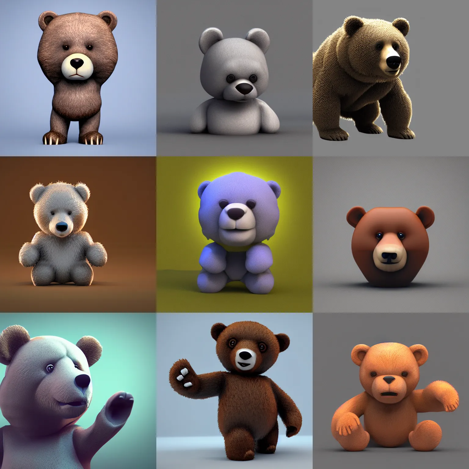 Prompt: cute bear 3D render, houdini 3D, octane 3D