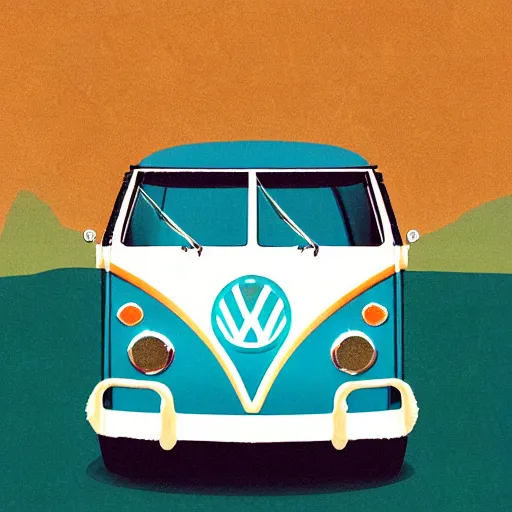 Image similar to illustration of an old van volkswagen, may 6 8, pastel colors, cool, hippie by studio muti