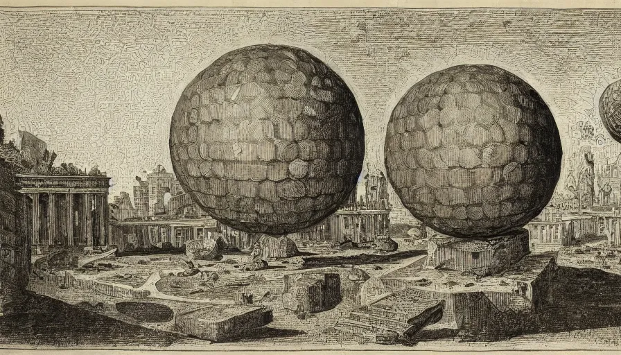 Prompt: a huge square with esoteric spheres, by piranesi, high quality, high detailed