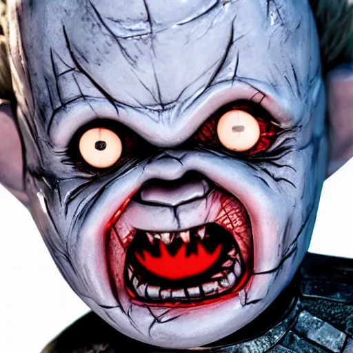 Prompt: screaming chucky doll as the night king on game of thrones octane render