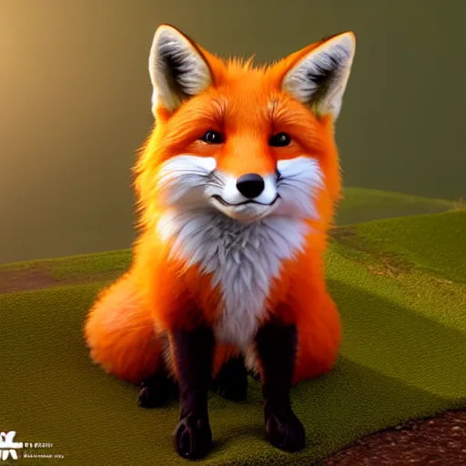 Image similar to portrait of the cutest red fox ever, fluffy, photorealistic, soft lighting, unreal engine