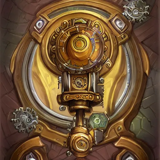 Prompt: a steampunk lock, fantasy digital art, in the style of hearthstone artwork