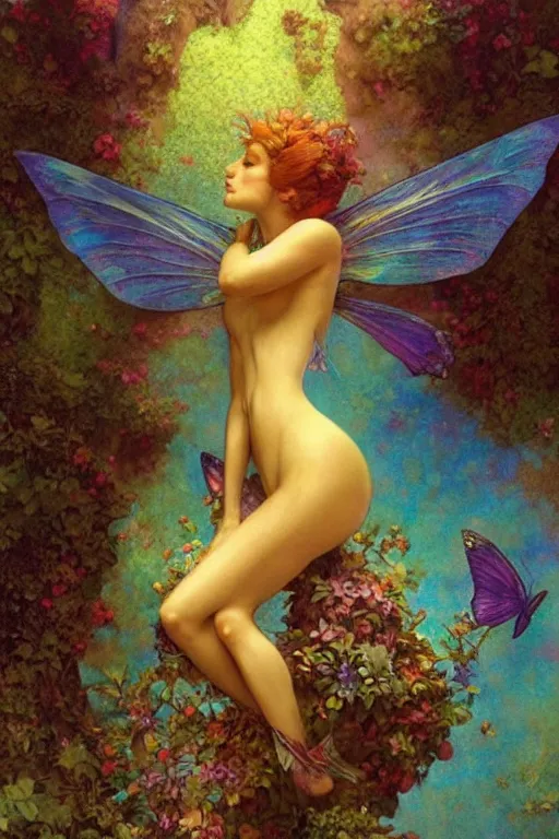 Image similar to a beautiful faerie, golden ratio, detailed, rainbowshift, by jean - baptiste monge, maxfield parrish, artgerm