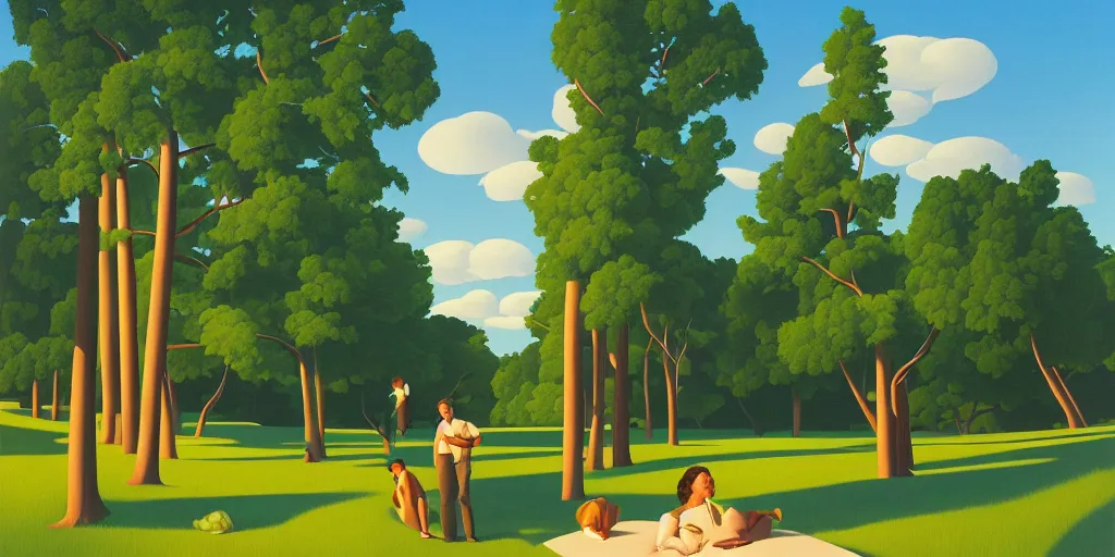 Image similar to silly, in the forest, blue sky, summer evening, kenton nelson