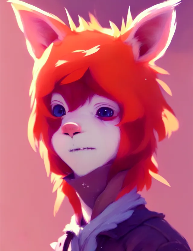 Image similar to a beautiful fullbody portrait of a cute anime boy with orange hair and pink fox ears. character design by cory loftis, fenghua zhong, ryohei hase, ismail inceoglu and ruan jia. artstation, volumetric light, detailed, photorealistic, fantasy, rendered in octane