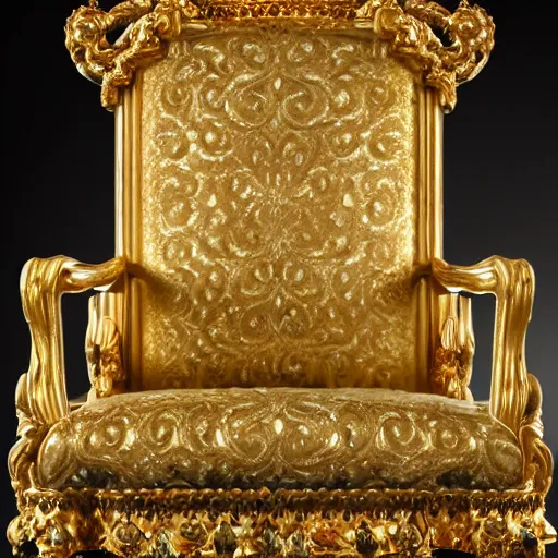 Prompt: photo of a barock chair with gold ans ornament, 8k , hyperrealistic details