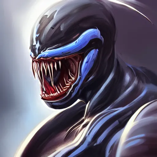 Image similar to a profile photo of venom, side profile, marvel, sci-fi, elegant, sinister, muscular, highly detailed, digital painting, artstation, concept art, smooth, sharp focus, illustration