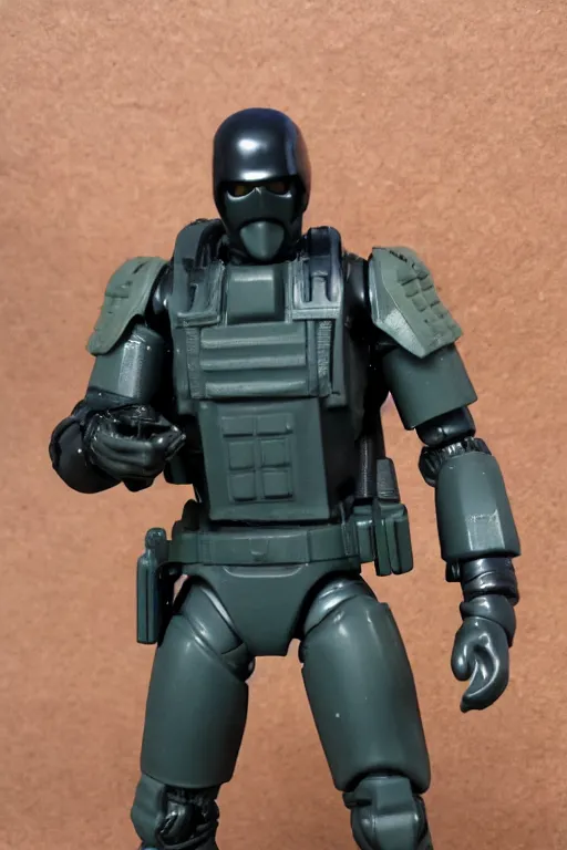 Image similar to 8 k high definition, 1 9 8 0 hasbro style gi joe action figure, full body, highly detailed, sci fi, joytoy, tactical gear, mecha, sci fi, photorealistic