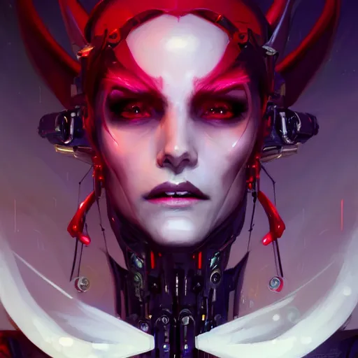 Image similar to a portrait of a beautiful demonic cybernetic queen of vampires, cyberpunk concept art by pete mohrbacher and wlop and artgerm and josan gonzales, digital art, highly detailed, intricate, sci-fi, sharp focus, Trending on Artstation HQ, deviantart, unreal engine 5, 4K UHD image