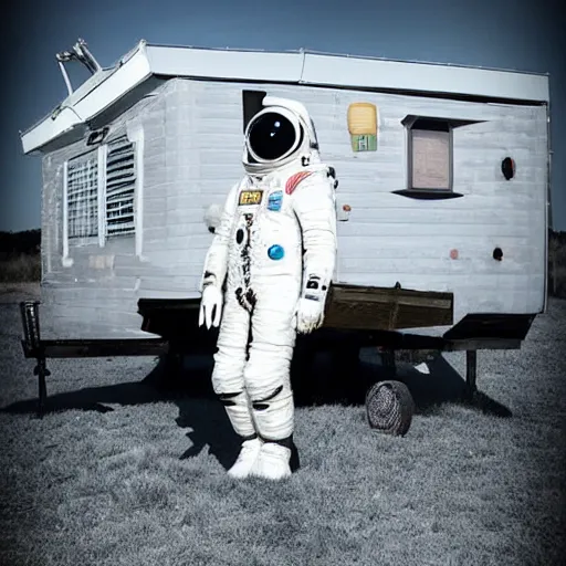 Image similar to redneck astronaut gillparty in trailer park, detailed, cinematic photo
