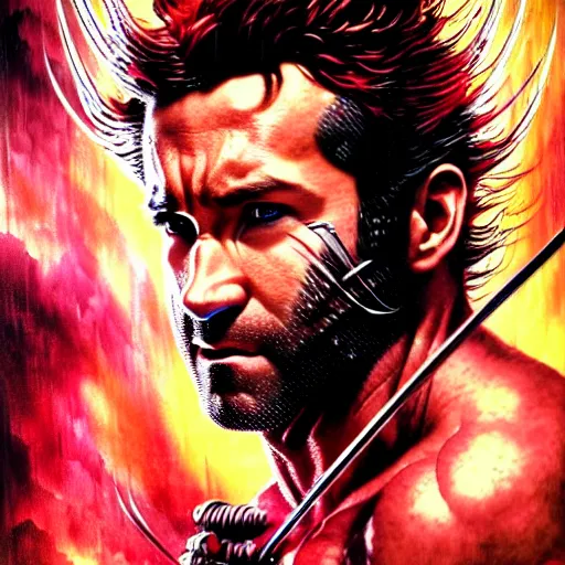 Prompt: uhd photorealistic portrait of ryan reynolds as wolverine, by amano, ayami kojima, greg rutkowski, lisa frank, mark brooks, and karol bak, masterpiece, cinematic composition, dramatic pose, studio lighting, hyperdetailed, intricate details