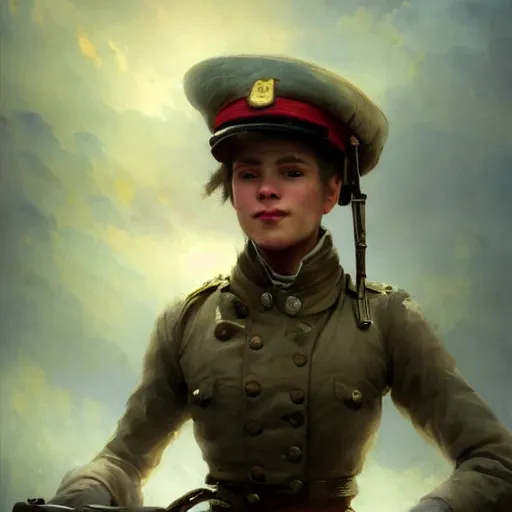 Prompt: cinematic shot epic portrait an female soldier smiling, majestic, beautiful, blush, sweaty skin, battlefield backround, broad light, ambient occlusion, volumetric light effect, made by ivan aivazovsky, peter mohrbacher, greg rutkowski, matte painting, trending on artstation, 4 k, perfectly defined features, digital painting, cinematic, epic, highly detailed,