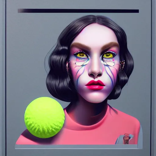 Prompt: Lofi vaporwave portrait tennis ball monster , Pixar style, Tristan Eaton, Stanley Artgerm, Tom Bagshaw