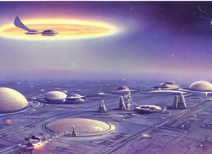 Prompt: a spaceport in an empty landscape by bruce pennington