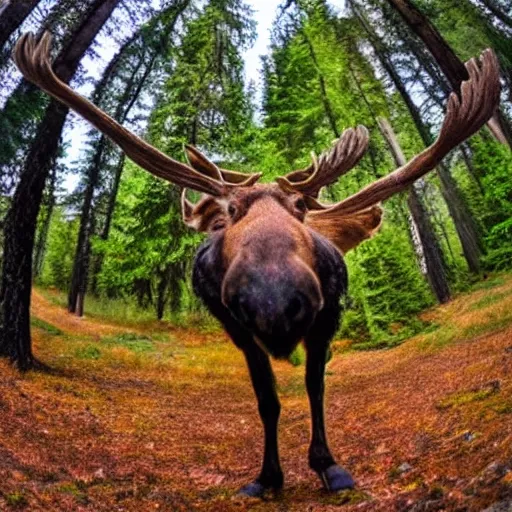 Image similar to close - up photo of a moose, fisheye