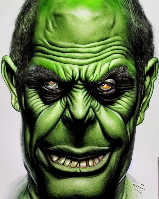 Prompt: green sad devil by glenn fabry, hyperrealism