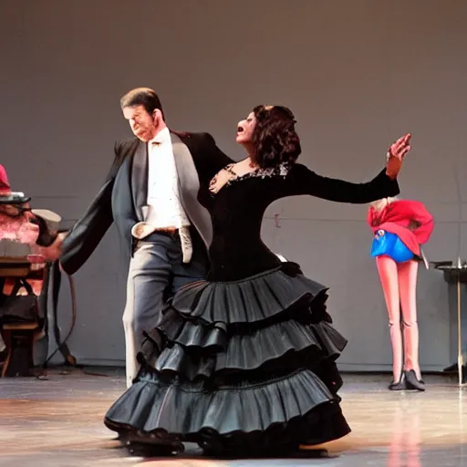 Prompt: mr. jones strikes up a conversation with a black - haired flamenco dancer realistic