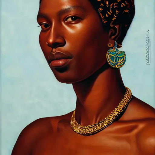 Prompt: A portrait of a thin trendy and gorgeous non-binary person, dark skin tone, Maori people, oil painting by Kehinde Wiley, majestic, detailed, high resolution