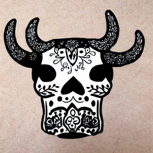 Prompt: sugarskull cow skull