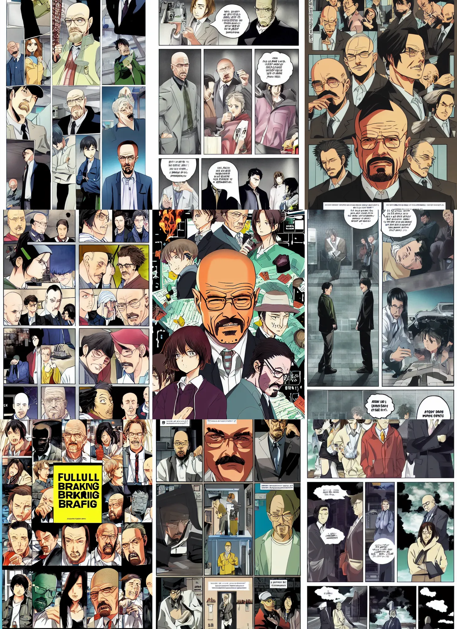 Prompt: full page of the manga adaptation of breaking bad, full color