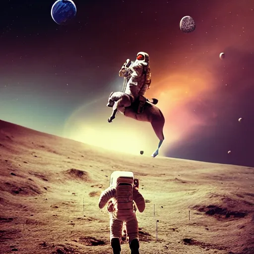 Image similar to professional photo of astronaut riding a horse on the moon, low angle shot, hyperrealistic masterpiece, trending on artstation, cgsociety, kodakchrome, golden ratio, cinematic, composition, beautiful lighting, hyper detailed, octane render, 4 k, unreal engine