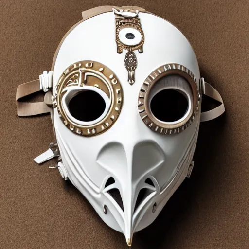 Image similar to extremly detailed white ceramic steampunk mask, high details, photorealistic, 8 k, sharp focus, white ceramic material