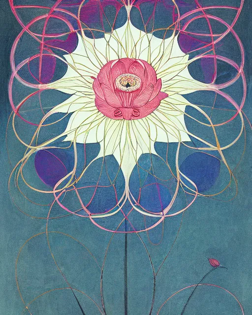 Image similar to blossoming lotus by hilma af klint, moebius, victo ngai, laurie greasly