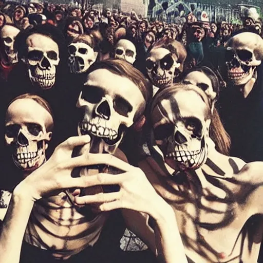 Image similar to the last selfie ever taken skeletons lots of bodies world war 3