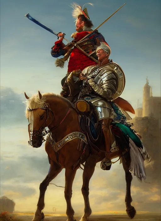 Prompt: portrait of donald trump as don quixote, digital art by eugene de blaas and ross tran, vibrant color scheme, intricately detailed, in the style of romanticism, cinematic, artstation, greg rutkowski