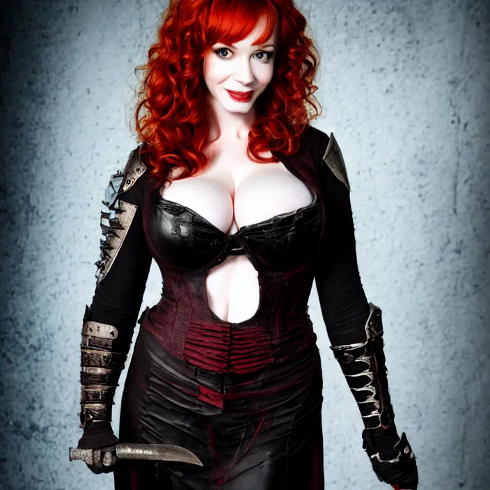 Image similar to full body photograph of christina hendricks as a vampire warrior. extremely detailed. dslr. 8 5 mm.