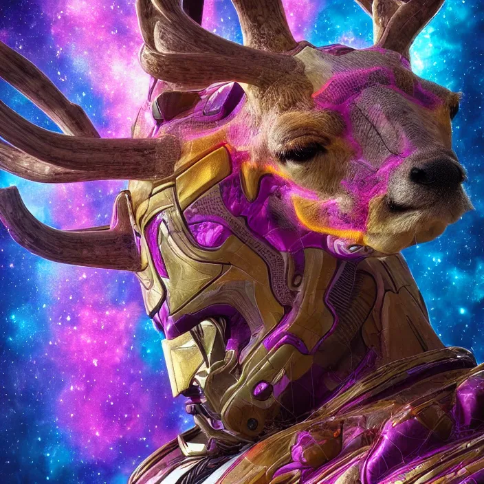 Image similar to portrait of Galactus merged with a deer. intricate abstract. intricate artwork. octane render, trending on artstation, DeviantArt, captura, very coherent symmetrical artwork. cinematic, hyper realism, high detail, octane render, 8k, iridescent accents