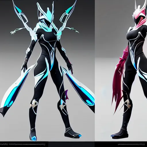 Image similar to female warframe in anime outfit, 8k resolution, high detail, ULTRA REALISTIC VFX, reflections, octane render, CGSociety