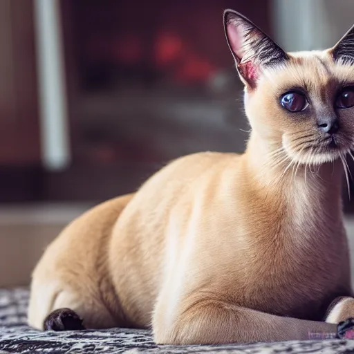 Image similar to professional photograph of a siamese cat looking at a dog