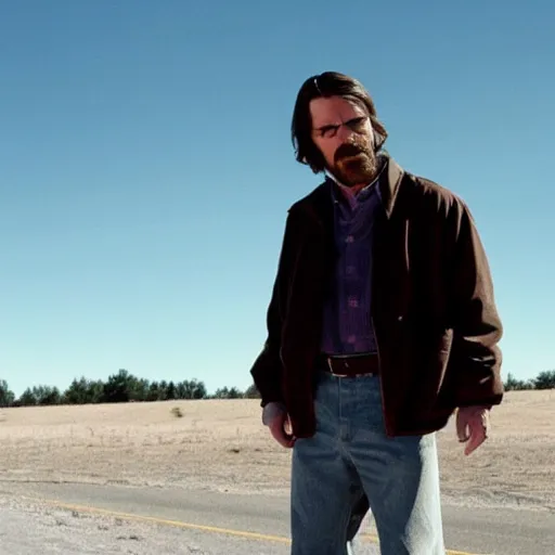 Prompt: christian bale as walter white, film still