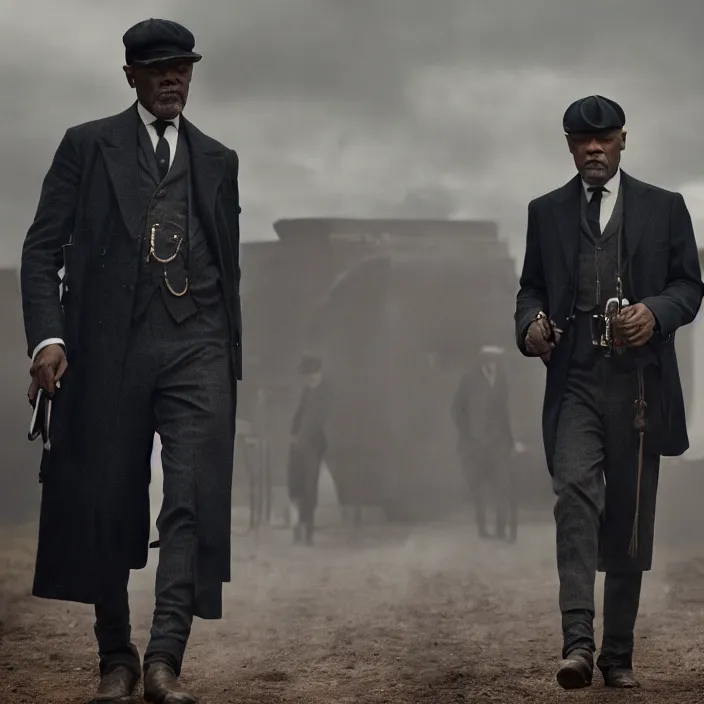 Image similar to film still of Samuel L Jackson in peaky blinders, 4k