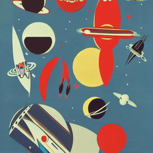 Image similar to A mid-century modern collage of Space Travel.