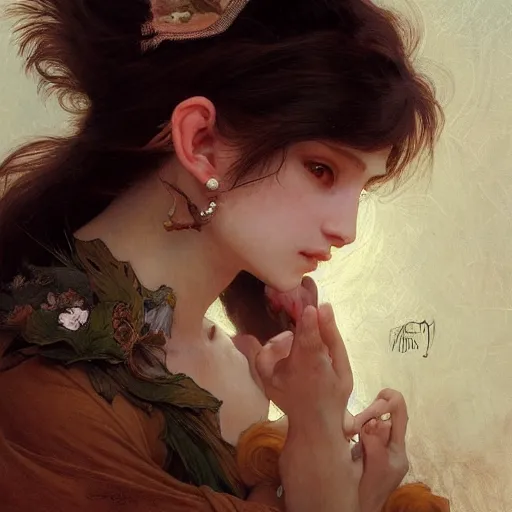 Prompt: portrait of a rat girl, furry body, furry pelt, full body, intricate, elegant, highly detailed, digital painting, artstation, concept art, smooth, sharp focus, illustration, art by artgerm and greg rutkowski and alphonse mucha and william - adolphe bouguereau