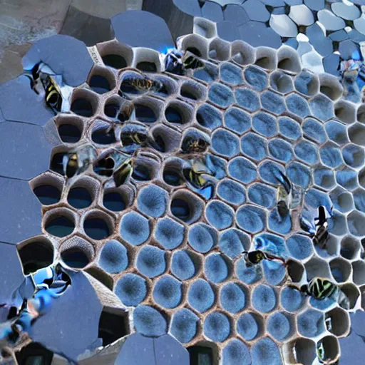 Image similar to the bees began building a giant honeycomb matrix to protect us