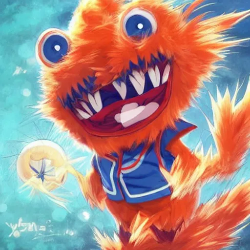 Image similar to anime Portrait of Youppi the Habs Montreal Canadiens Mascot as a very cute powerful and friendly pokemon, highly detailed anime, high evolution, 1990s, legendary, smooth, sharp focus, dynamic lighting, intricate, trending on ArtStation, illustration pokemon, art by WLOP