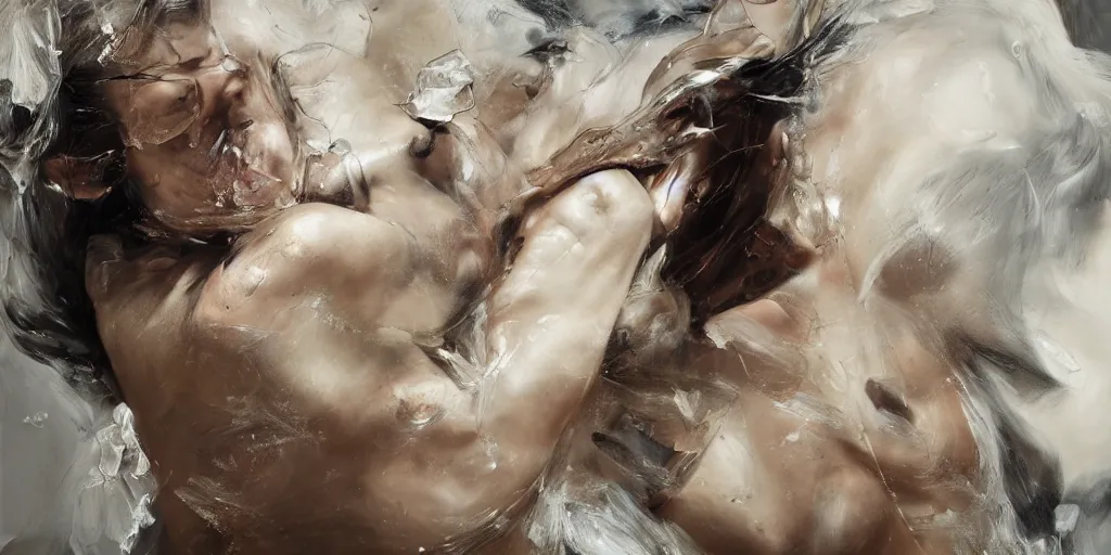 Image similar to highly detailed photography of a strong women fighting with rocks, crystals, dust particles sharp focus, dramatic scene, aesthetic, dynamic lighting, elegant, harmony, masterpiece, by jenny saville, by ben aronson, by james jean, by roberto ferri, by jeremy mann, by lucian freud, by kent williams, high quality